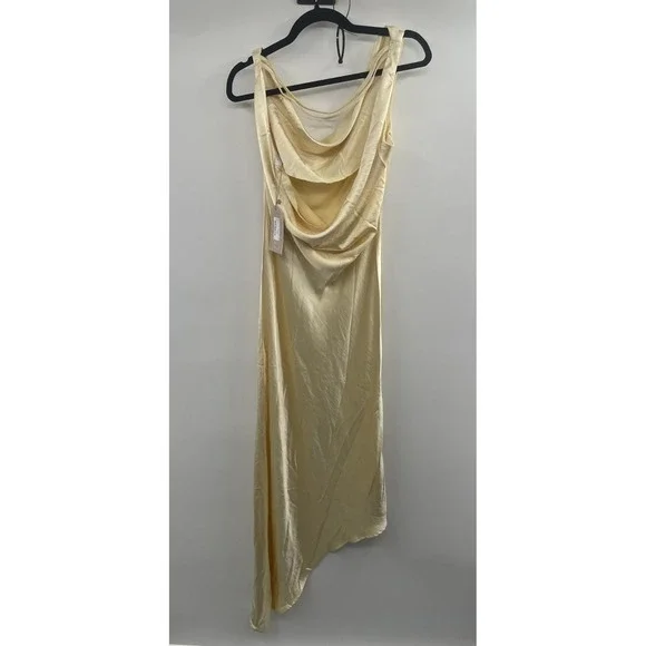 NWT Meshki Yvette Slip Maxi Dress Asymmetrical Hem Women's Small Butter Yellow - Picture 2 of 13